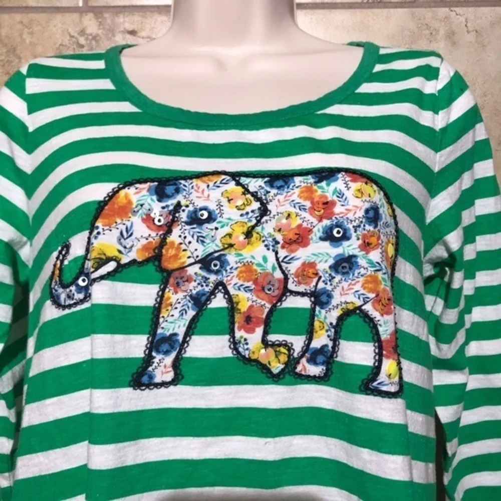 Crown & Ivy Striped Elephant Tee M